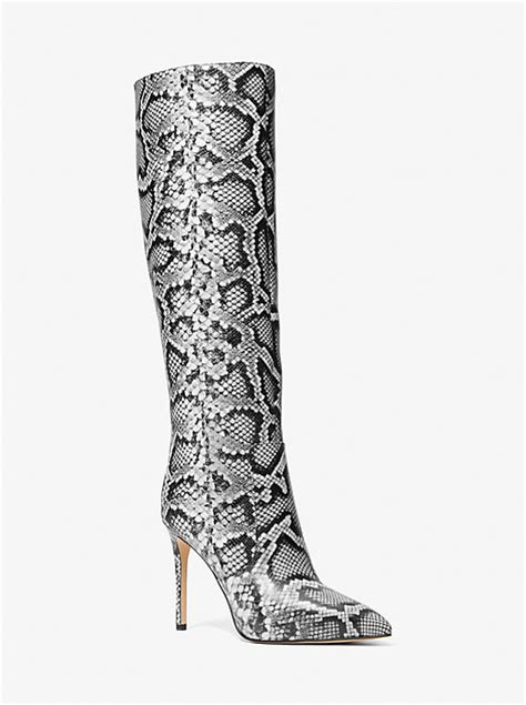 michael kors saratoga animal snake skin boots black gold leather|Rue Snake Embossed Leather Knee Boot .